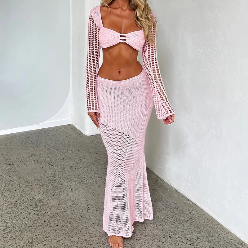 PAYTON | Crop Top & Skirt Two-Piece Crochet Set